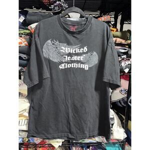 Y2K Vintage Wicked Jester Clothing Goth Winged Skulls Shirt Size Xl